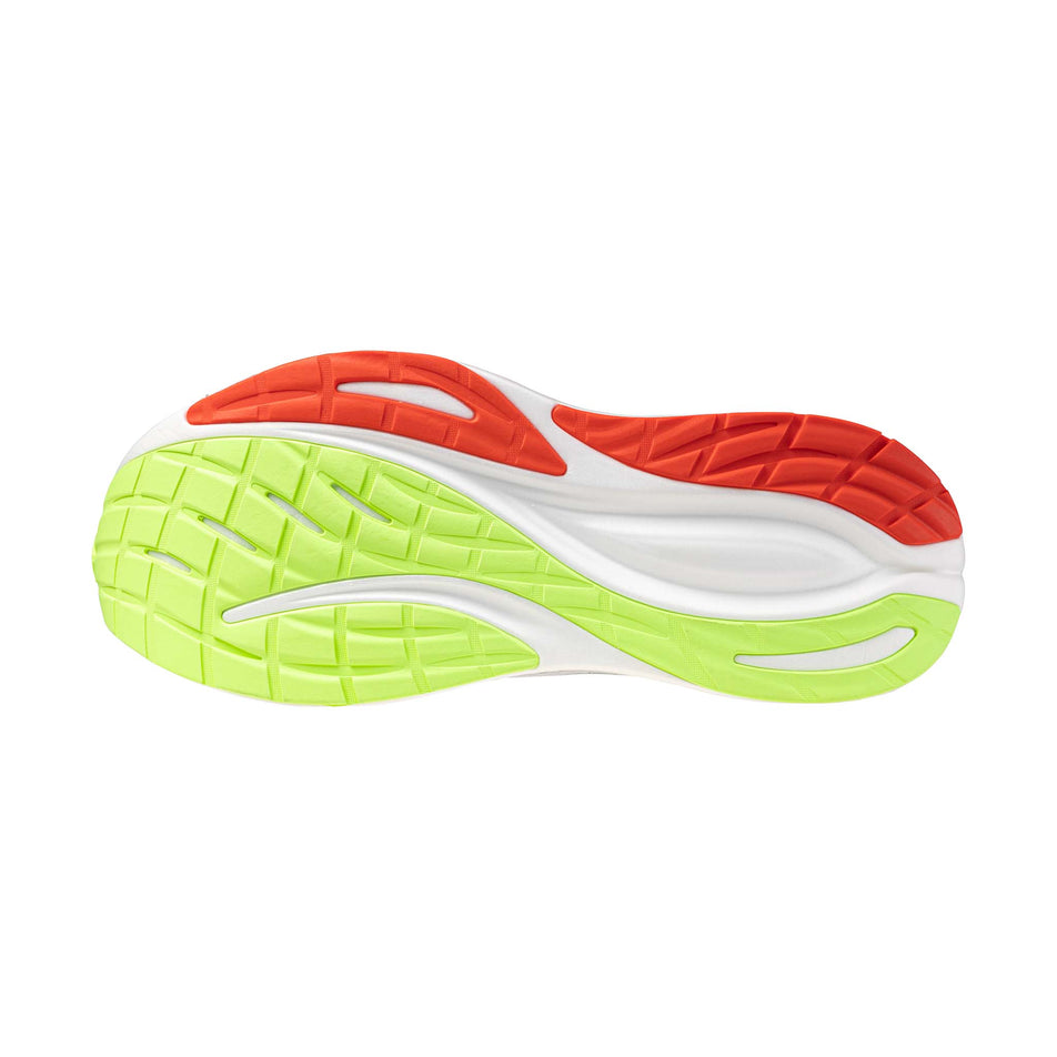 The outsole of the left shoe from a pair of Mizuno Men's Neo Zen 2 Running Shoes in the Cloudscape/Black/Orange.com colourway.
