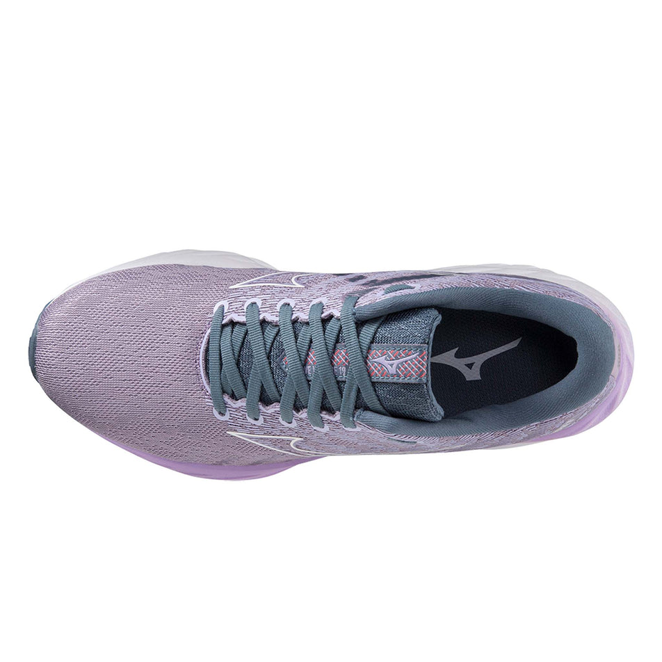 Upper of the left shoe from a pair of Mizuno Women's Wave Inspire 19 Running Shoes in the Wisteria/White colourway. (8077184499874)