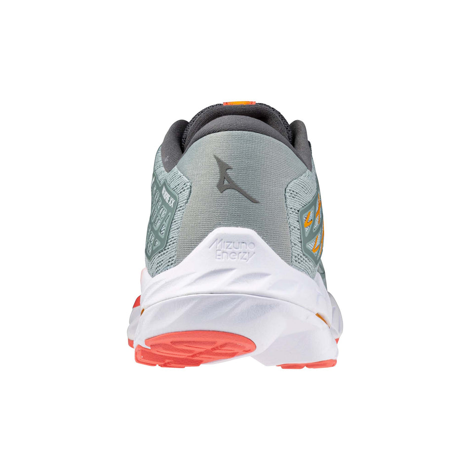 Back of the left shoe from a pair of Mizuno Women's Wave Inspire 20 Running Shoes in the Gray Mist/White/Dubarry colourway (8121673515170)