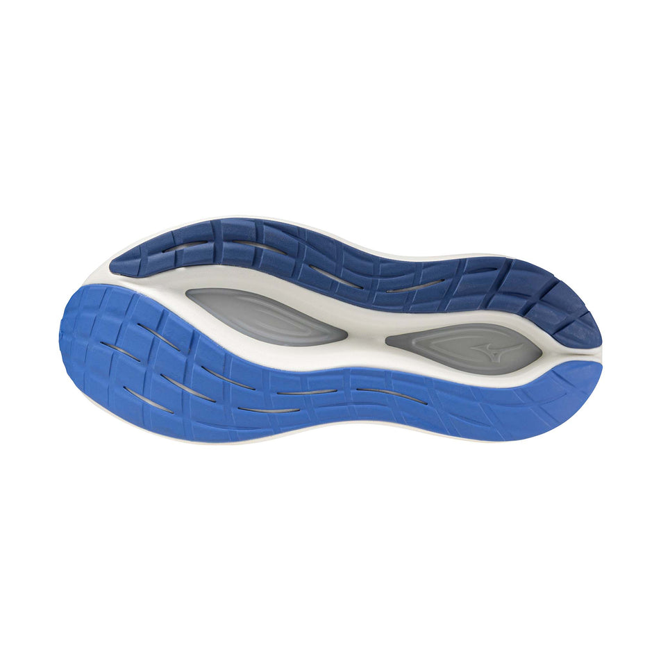 The outsole of the left shoe from a pair of Mizuno Women's Neo Vista 2 Running Shoes in the Ultramarine/White/Lighting Yellow colourway.