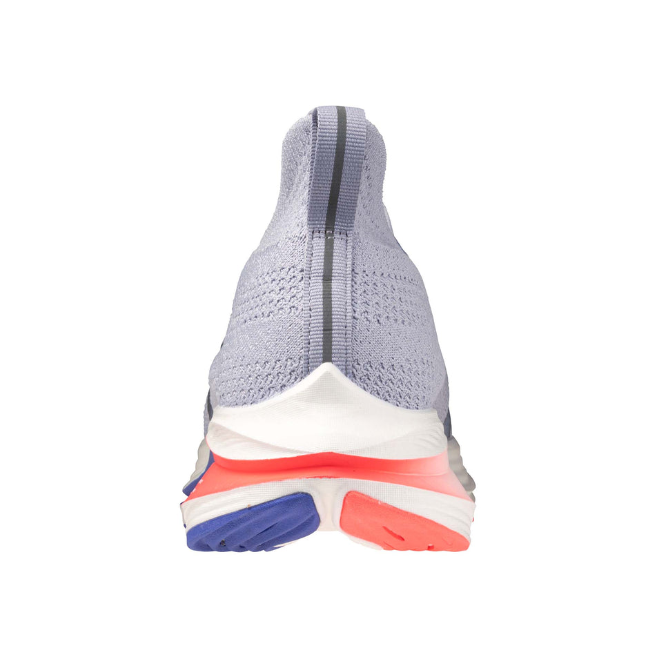 The back of the left shoe from a pair of Mizuno Women's Neo Zen Running Shoes in the Icelandic Blue/Silver/Striking Coral colourway. (8691816530082)