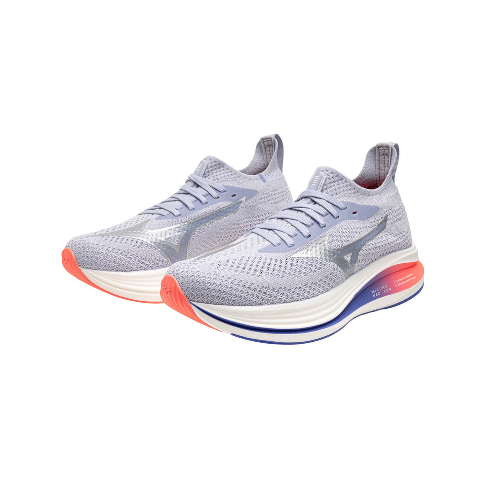 A pair of Mizuno Women's Neo Zen Running Shoes in the Icelandic Blue/Silver/Striking Coral colourway. (8691816530082)