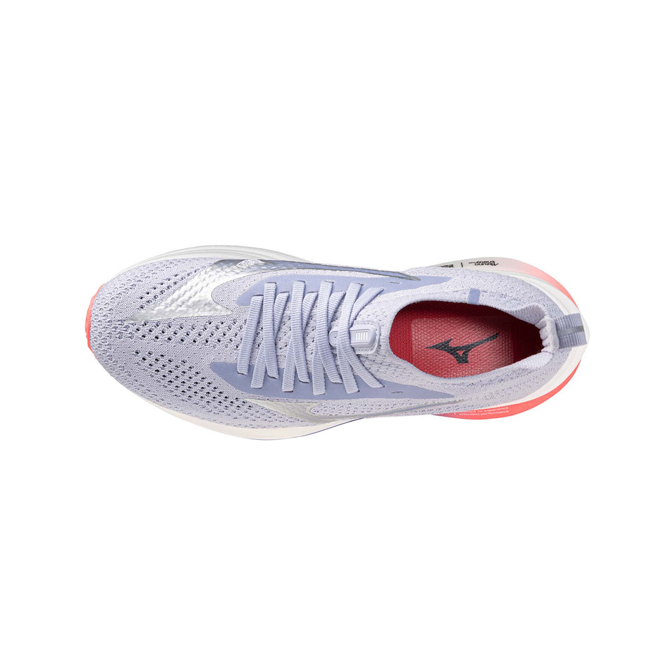 The upper of the left shoe from a pair of Mizuno Women's Neo Zen Running Shoes in the Icelandic Blue/Silver/Striking Coral colourway. Coral (8691816530082)