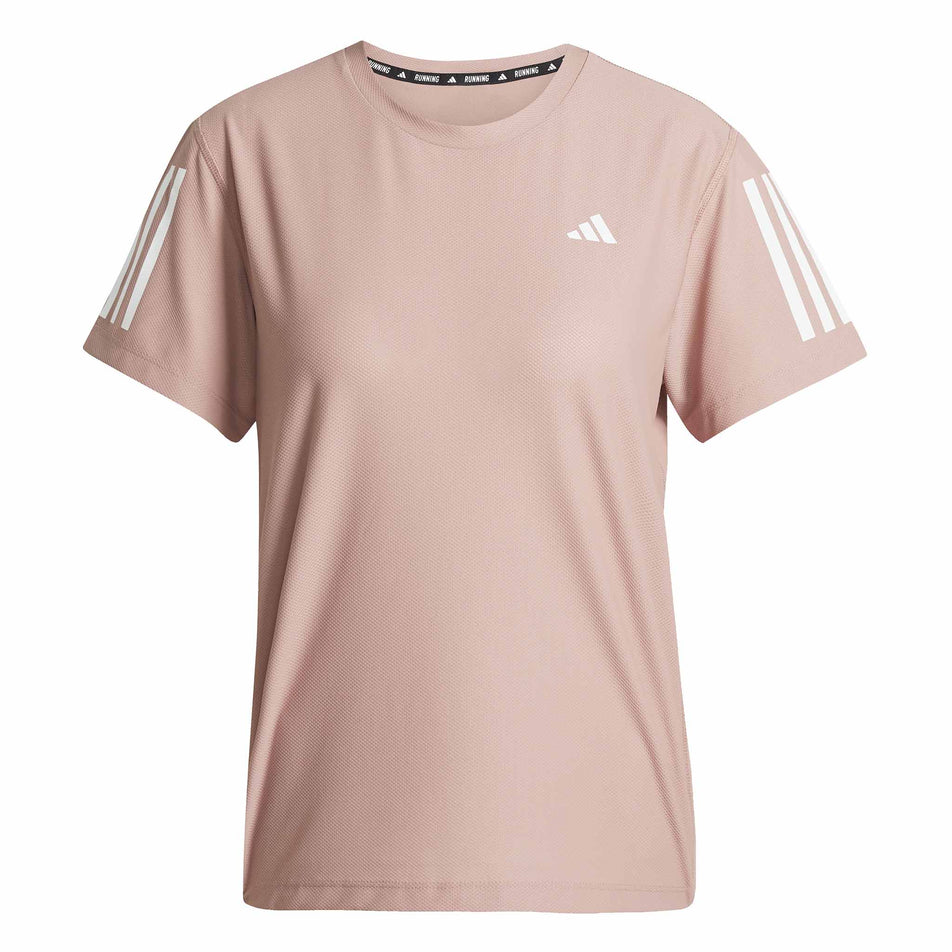Front view the adidas Women's Own The Run Base Tee in the Warm Clay colourway. (8567456235682)