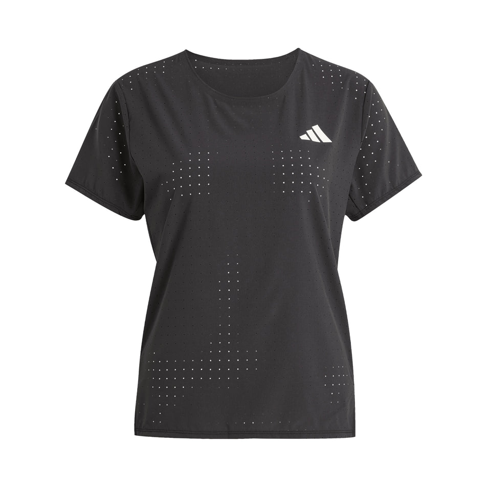 Front view of the adidas Women's Adizero Tee in the Black colourway.