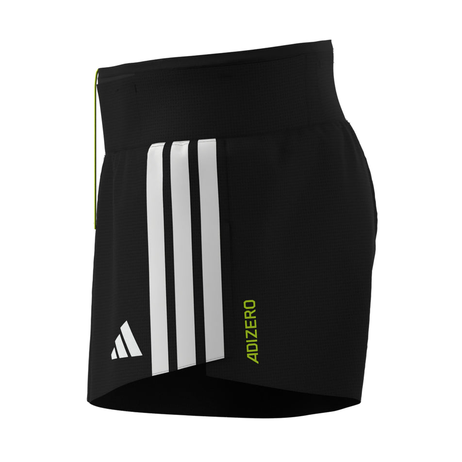 Side view of a model wearing the adidas Men's Adizero Gel Pocket Shorts in the Black colourway.