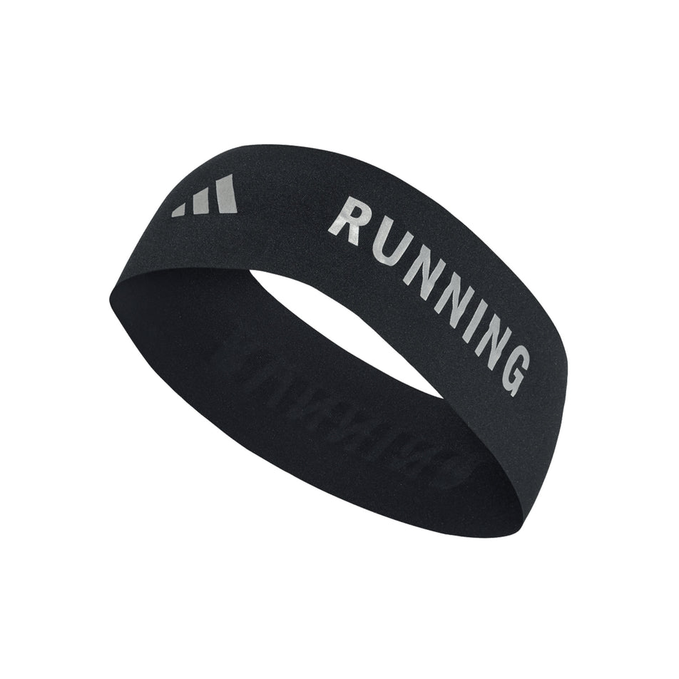 Front view of the adidas Unisex Run CC Headband in the Black/Reflective Silver colourway. (8679870398626)
