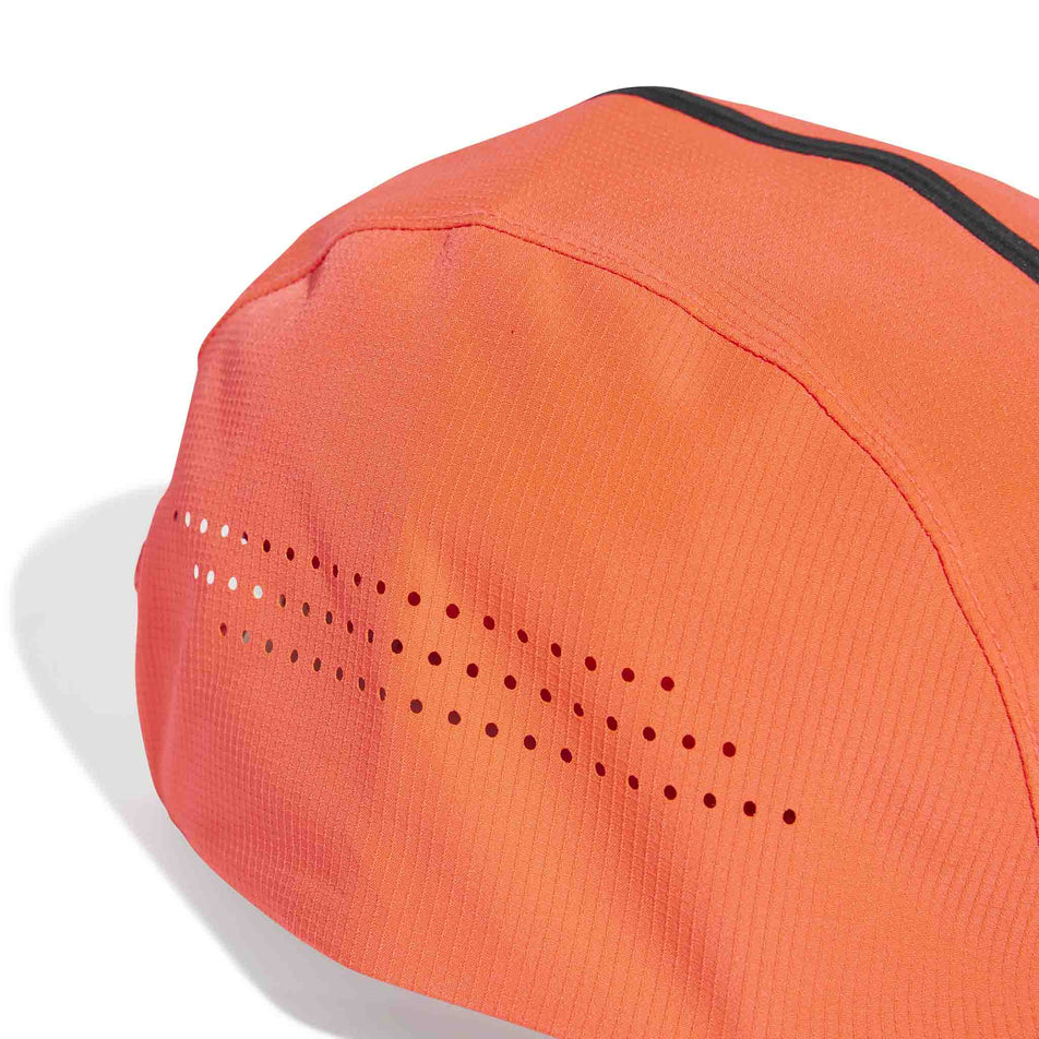 Close-up of the side of an adidas Unisex Run x Adizero Cap in the Lucid Red/Black colourway. (8591297413282)