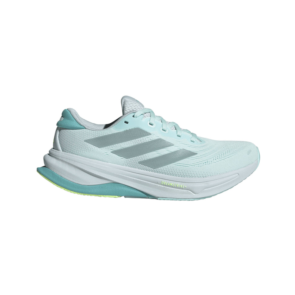 Lateral view of the right shoe from a pair of adidas Women's Supernova Solution 2 Running Shoes in the Halo Mint/Magic Grey Met/Mint Ton colourway. (8663002710178)