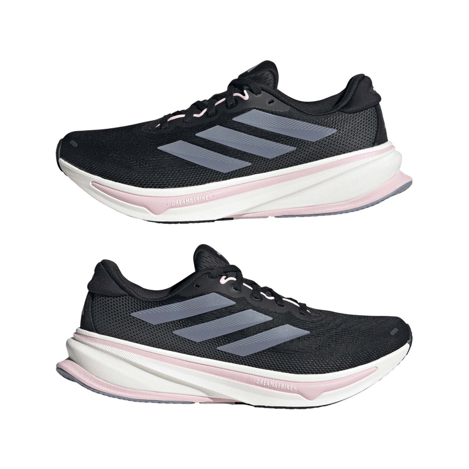 A pair of adidas Women's Supernova Rise 2 Running Shoes Core Black/Silver Violet/Clear Pink colourway. (8662999695522)