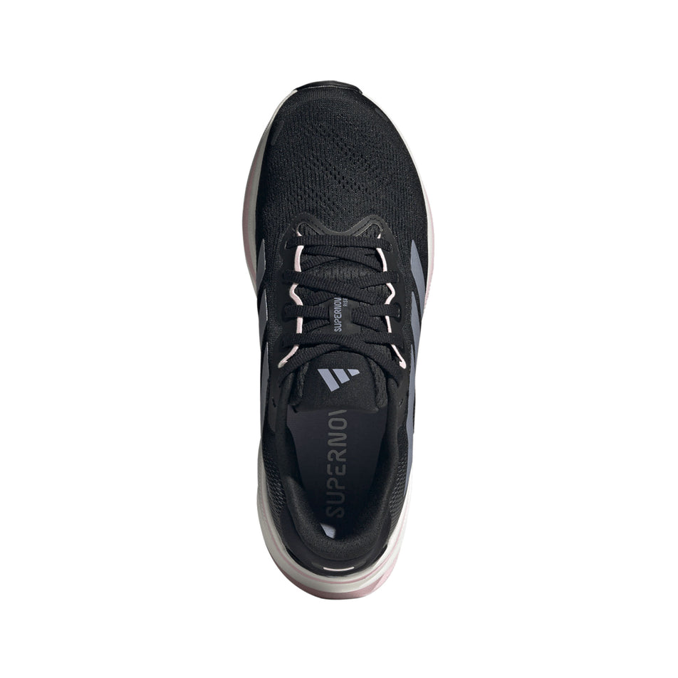 The upper of a pair of adidas Women's Supernova Rise 2 Running Shoes Core Black/Silver Violet/Clear Pink colourway. (8662999695522)