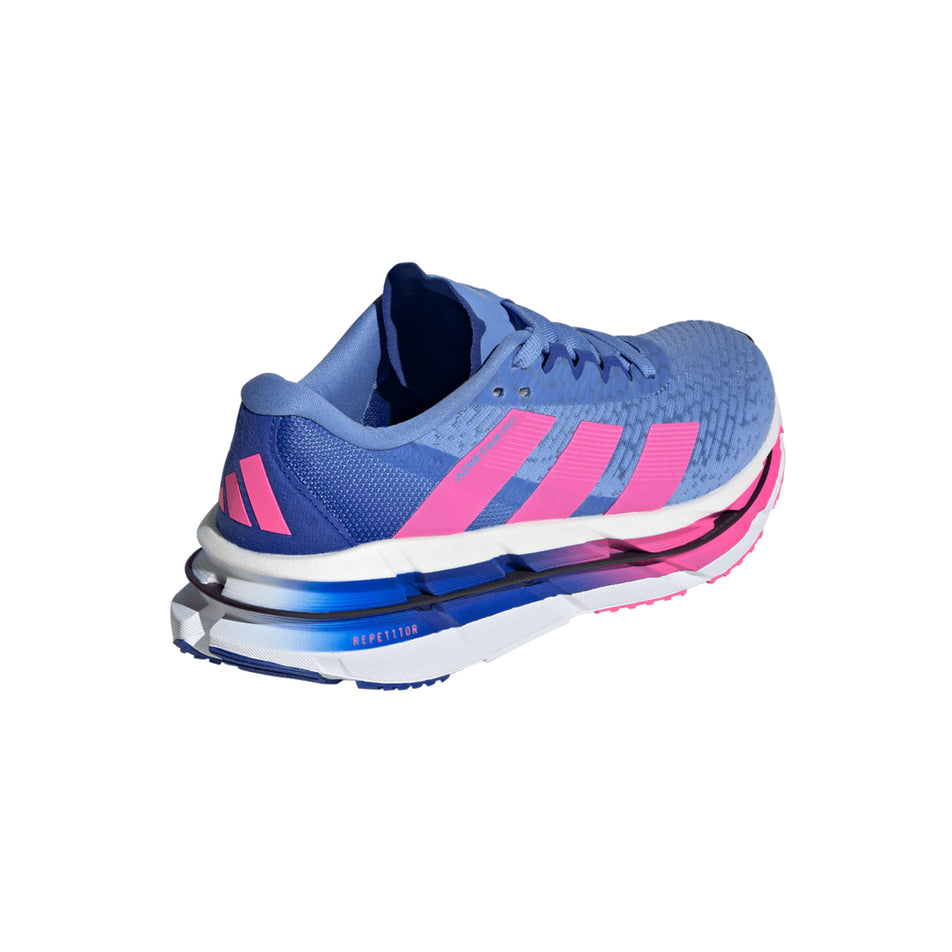 Lateral view of the right shoe from a pair of adidas Women's Adistar BYD Running Shoes Blue Fusion/Lucid Pink/Lucid Blue colourway. (8662994976930)