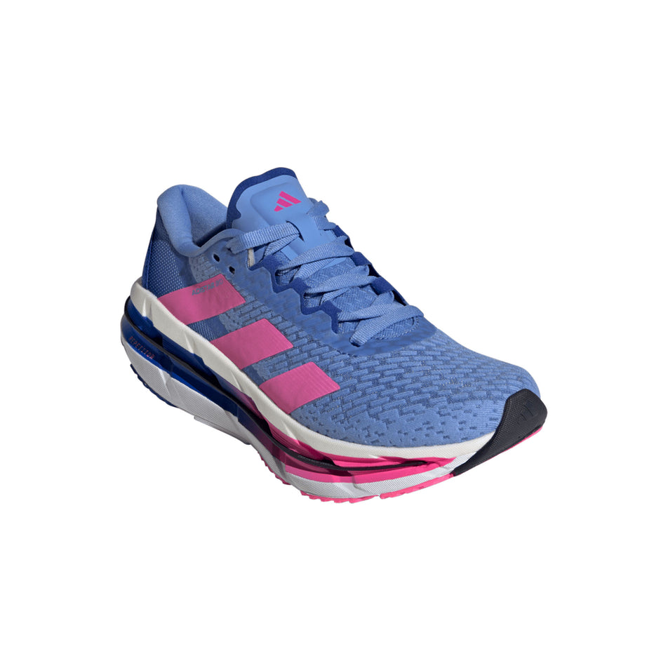 Lateral view of the right shoe from a pair of adidas Women's Adistar BYD Running Shoes Blue Fusion/Lucid Pink/Lucid Blue colourway. (8662994976930)