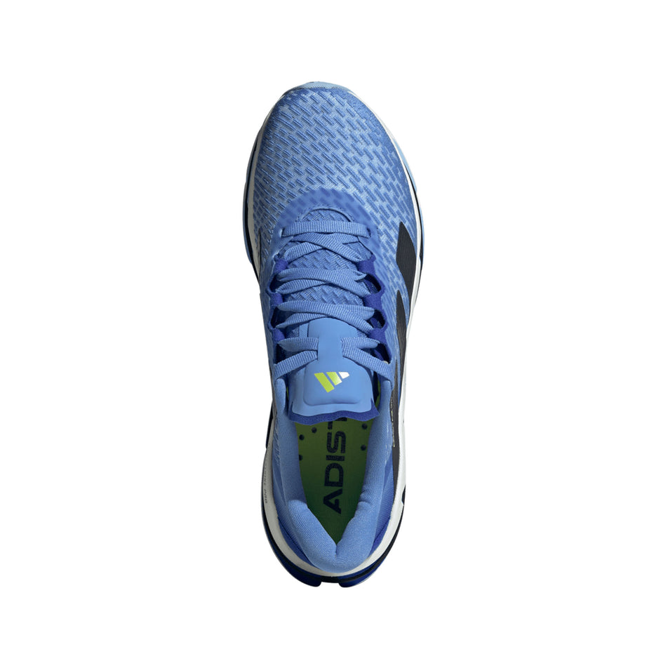 The upper of the right shoe from a pair of adidas Men's Adistar BYD Running Shoes in the Blue Fusion/Legend Ink/Solar Slime colourway. (8662536290466)