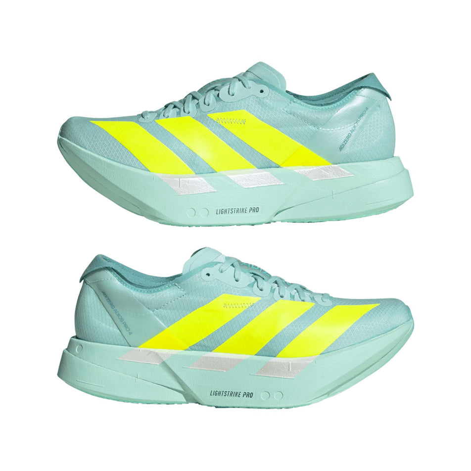 A pair of adidas Women's Adizero Adios Pro 4 Running Shoes in the Semi Flash Aqua/Lucid Lemon/Mint Ton colourway. (8662550872226)