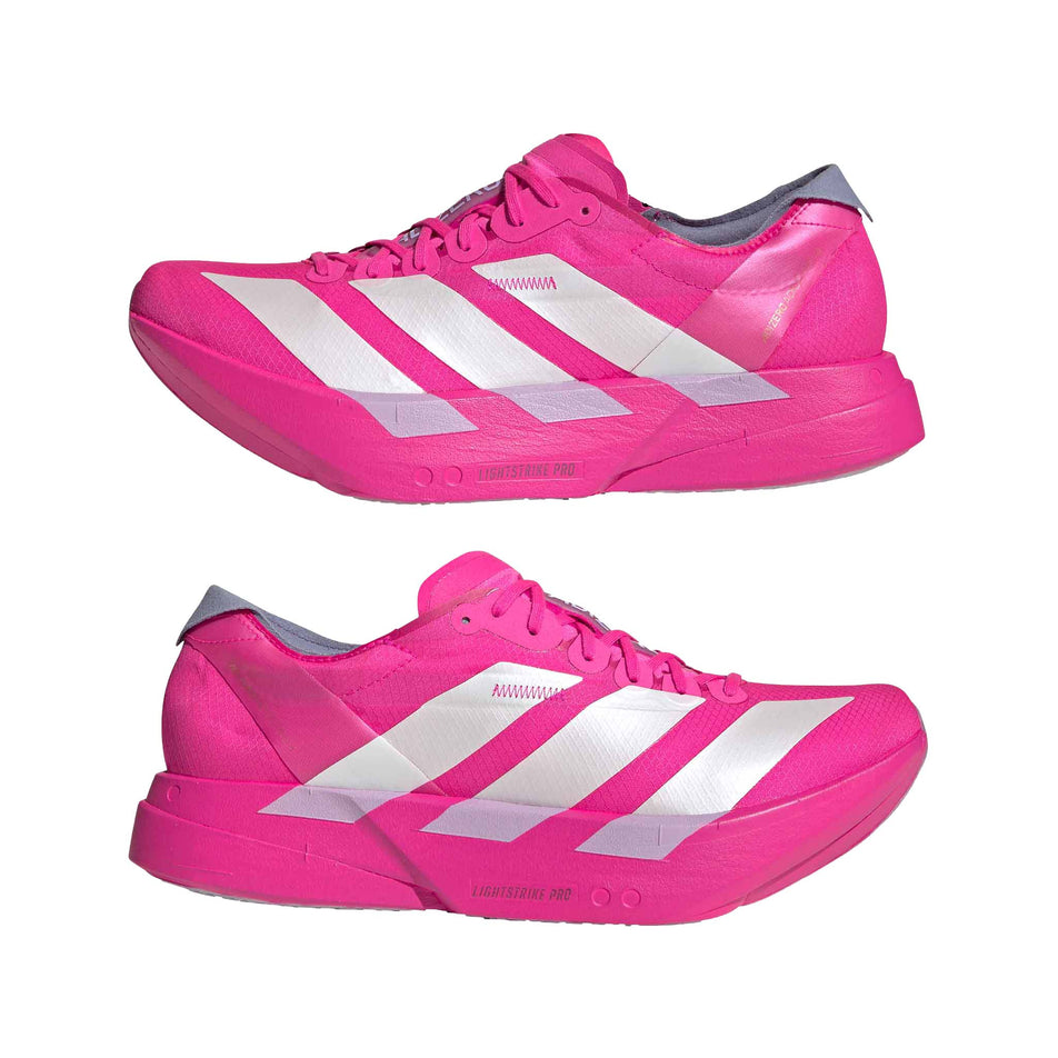 A pair of adidas Men's Adizero Adios Pro 4 Running Shoes in the Shock Pink/Zero Met./Aurora Plum colourway. (8743557595298)