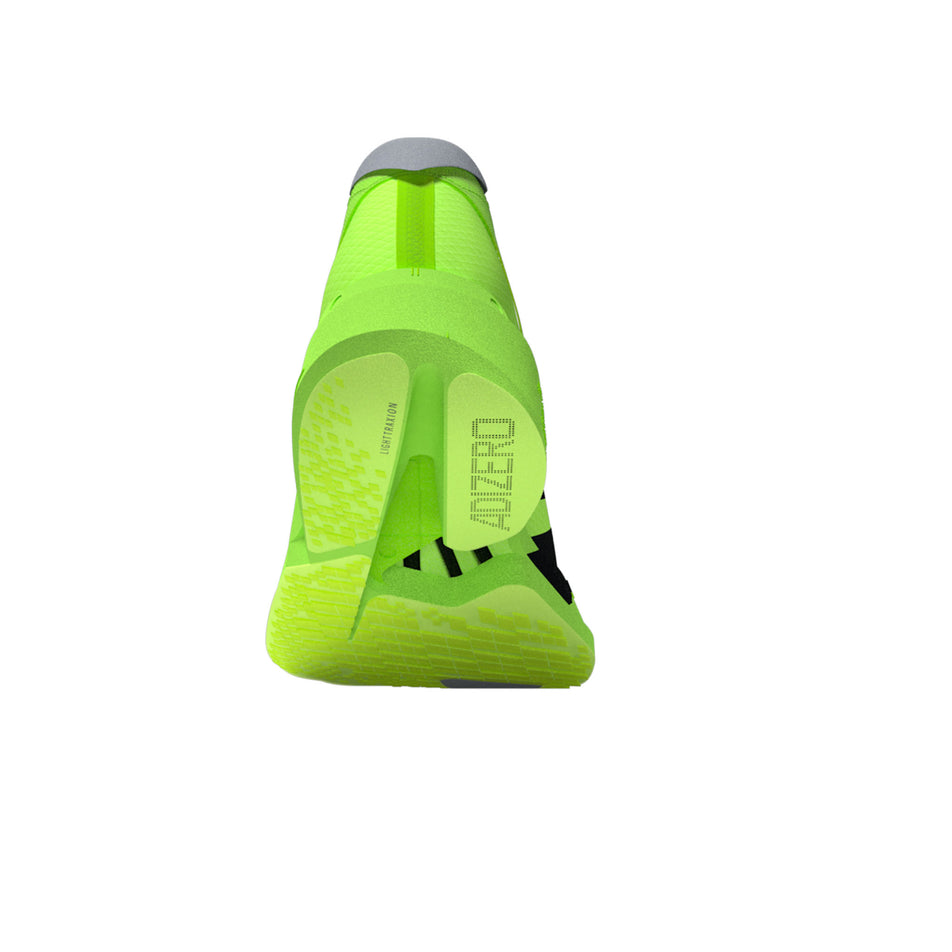 The back - and outsole - of the left shoe from a pair of adidas Women's Adizero Adios Pro 4 Running Shoes in the Lucid Lemon colourway. (8635093287074)