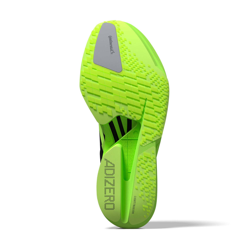 The outsole of the left shoe from a pair of adidas Women's Adizero Adios Pro 4 Running Shoes in the Lucid Lemon colourway. (8635093287074)