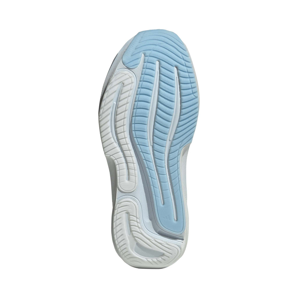 The outsole of the right shoe from a pair of adidas Women's Supernova Solution 3 Running Shoes in the Crystal Sky/Silver met./Lime Burst colourway.