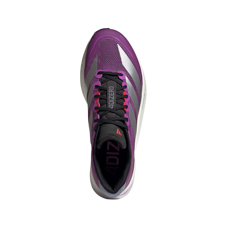 The upper of the right shoe from a pair of adidas Men's Adizero Boston 13 Running Shoes in the Purple Burst/Silver Met./Lucid Red colourway. (8745960833186)
