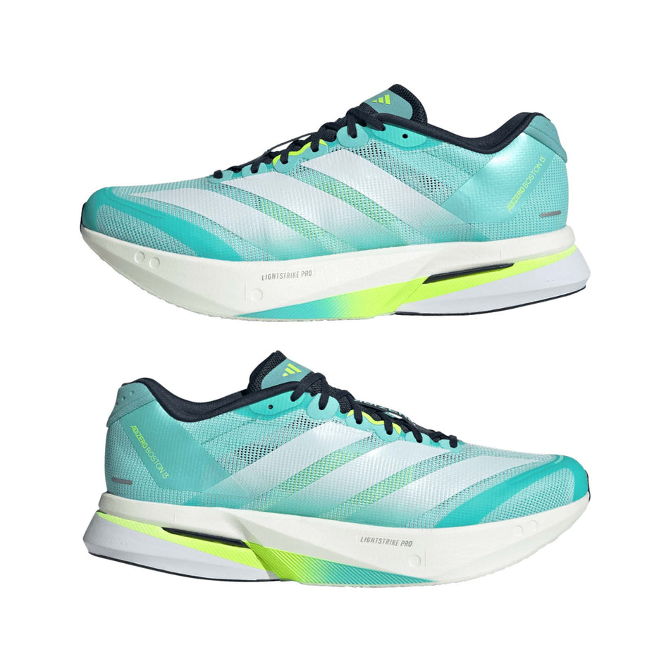 A pair of adidas Men's Adizero Boston 13 Running Shoes in the Flash Aqua/Ftwr White/Lucid Lemon colourway. (8662519120034)