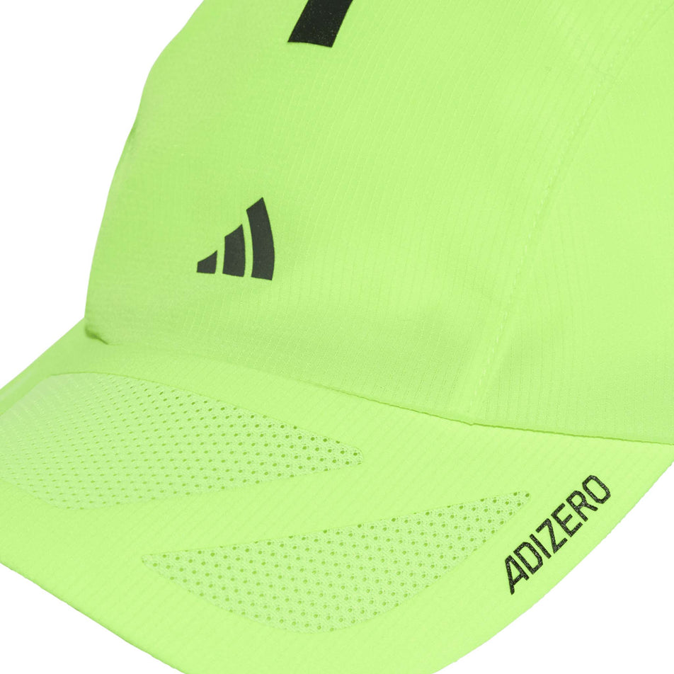 Front view of the adidas Unisex Run x Adizero Cap in the Lucid Lemon/Black Reflective colourway. (8679866269858)