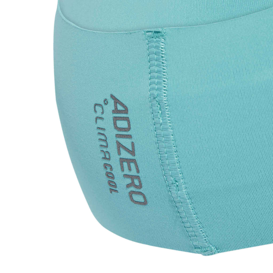 Close up of the Adizero CLIMACOOL branding on the adidas Unisex Run CC Headband in the Mint Ton/Black Reflective colourway. (8679881080994)