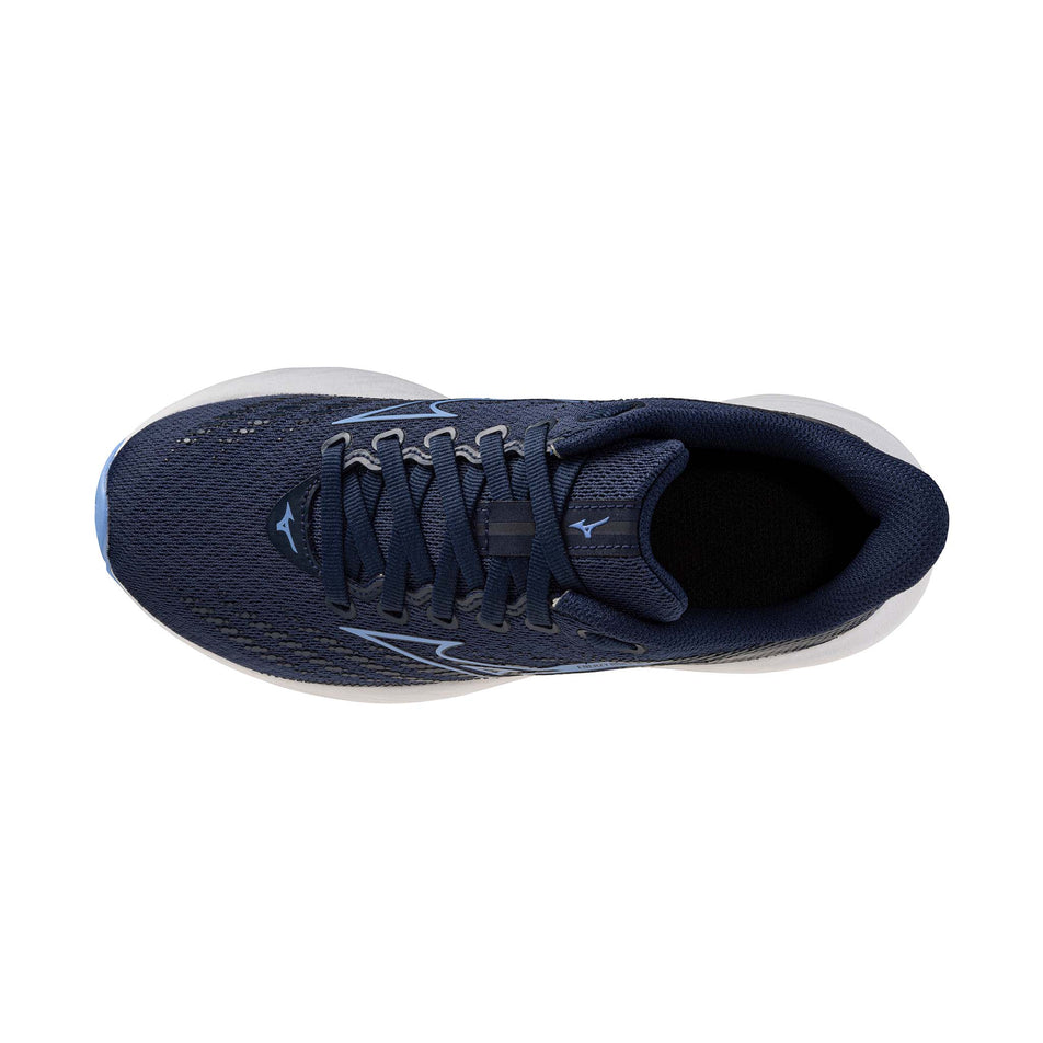 The upper of the left shoe from a pair of Mizuno Enerzy Rider JR Running Shoes in the Dress Blues/Cornflower Blue/Cloudscape colourway.