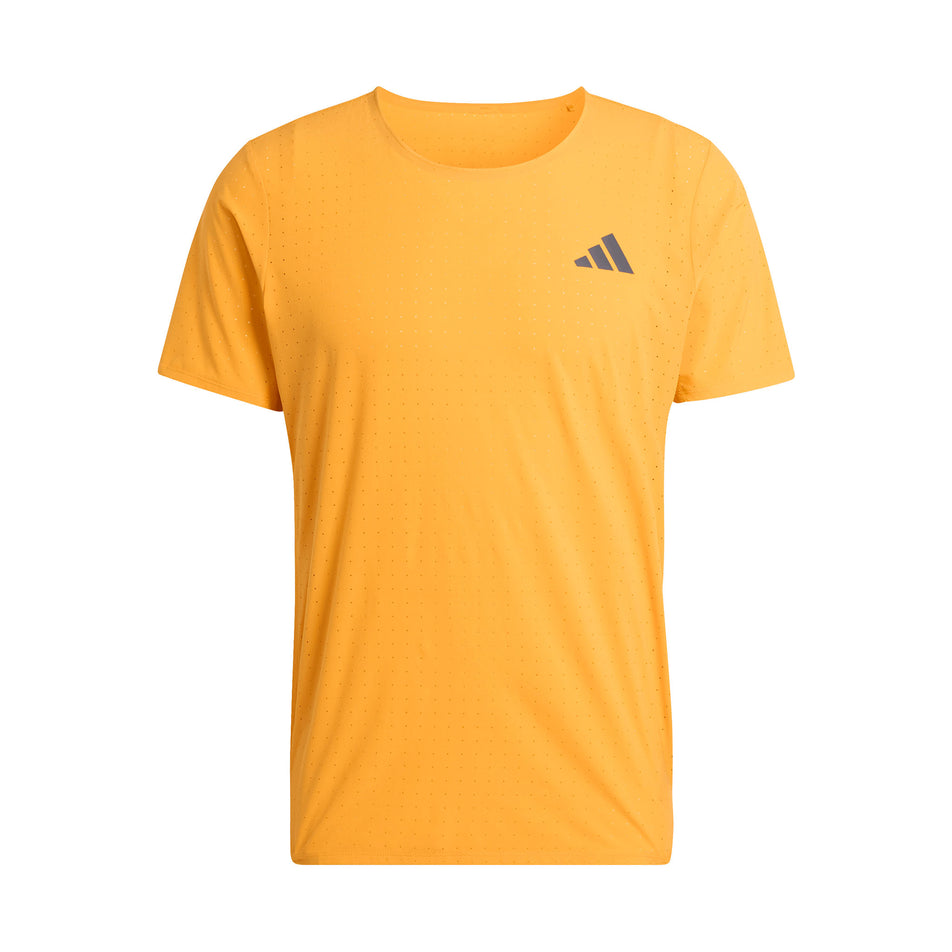 Front view of the adidas Men's Adizero Tee in the Pure Tangerine colourway.