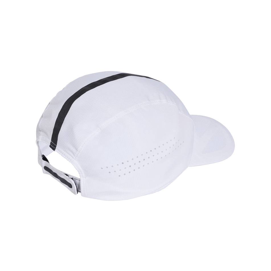 Angled view of the adidas Unisex Run x Adizero Cap in the White/Black colourway.