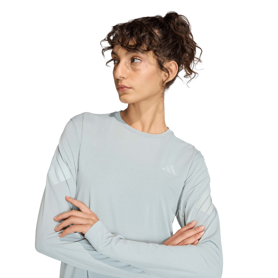 Front view of the model wearing the adidas Women's adi365 Long-Sleeve in the Wonder Sage colourway.