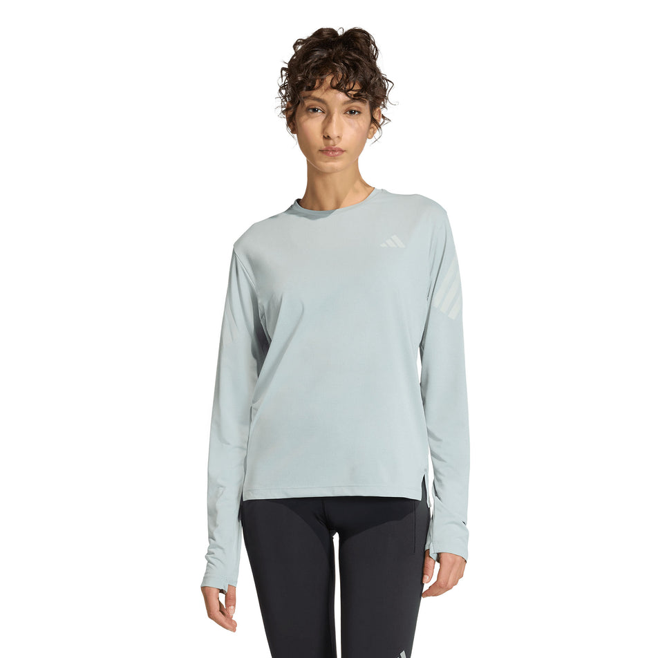 Front view of the model wearing the adidas Women's adi365 Long-Sleeve in the Wonder Sage colourway.