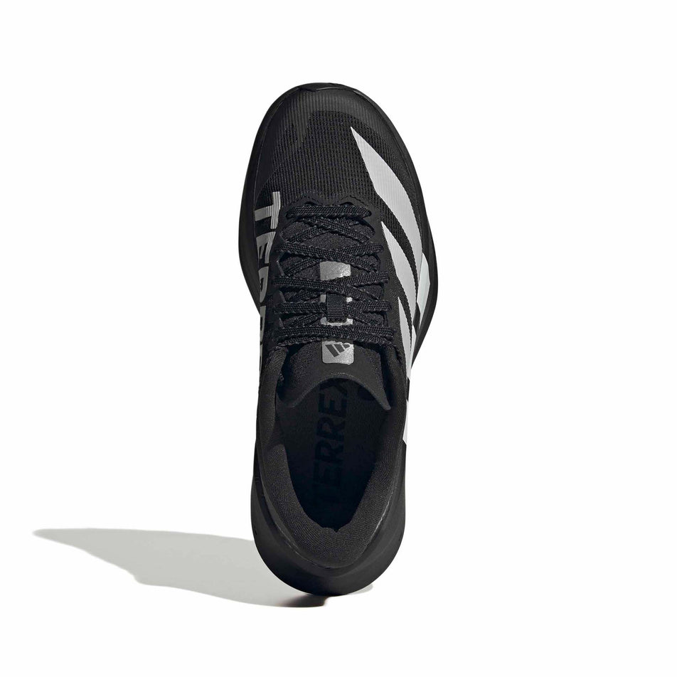 The upper of the right shoe from a pair of adidas Women's Terrex Agravic SL Running Shoes in the Core Black/Grey Two/Core Black colourway.