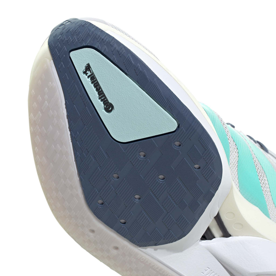 The outsole of the right shoe from a pair of adidas Men's Adizero Boston 13 Running Shoes in the Dash Grey/Flash Aqua/Halo Mint colourway.