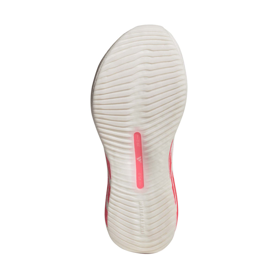 The outsole of the right shoe from a pair of adidas Women's Hyperboost Edge Running Shoes in the Hyper White/Solar Turbo/Solar Turbo colourway.