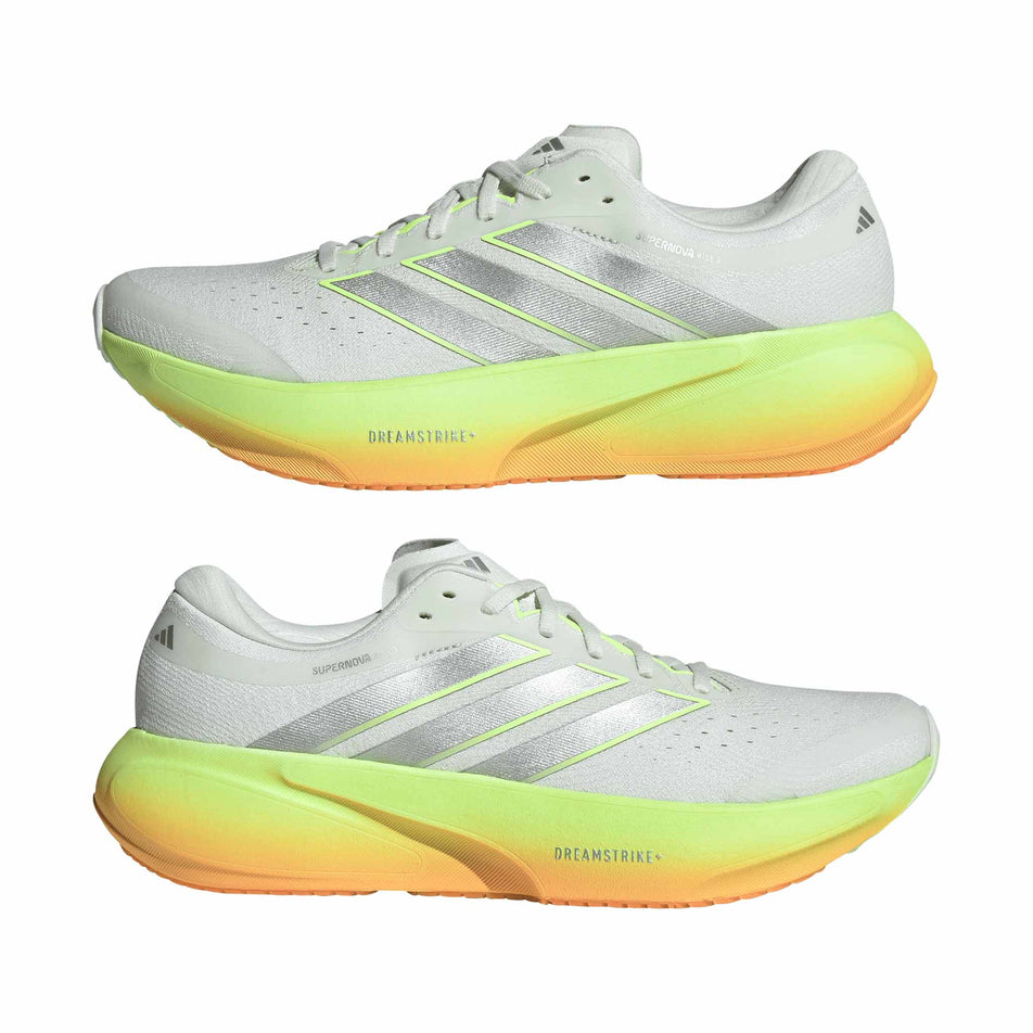 A pair of adidas Men's Supernova Rise 3 Running Shoes in the Crystal Jade/Silver Met./Lucid Tangerine colourway.