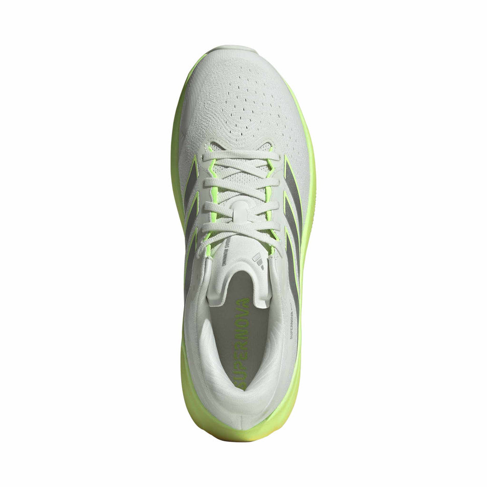 The upper of the right shoe from a pair of adidas Men's Supernova Rise 3 Running Shoes in the Crystal Jade/Silver Met./Lucid Tangerine colourway.