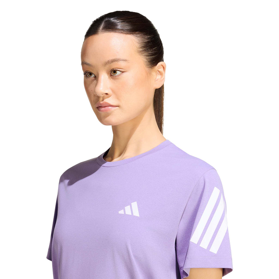 Front view of a model wearing the adidas Women's adi365 Tee in the Magic Lilac colourway.