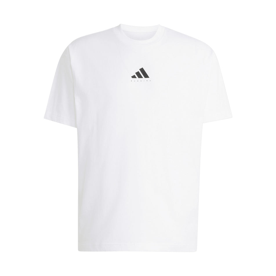 Front view of the adidas Unisex Running Category Graphic T-Shirt in the White colourway.