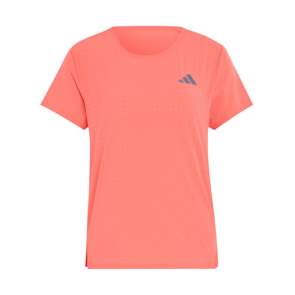 Front view of the adidas Women's Adizero Tee in the Semi Turbo colourway.