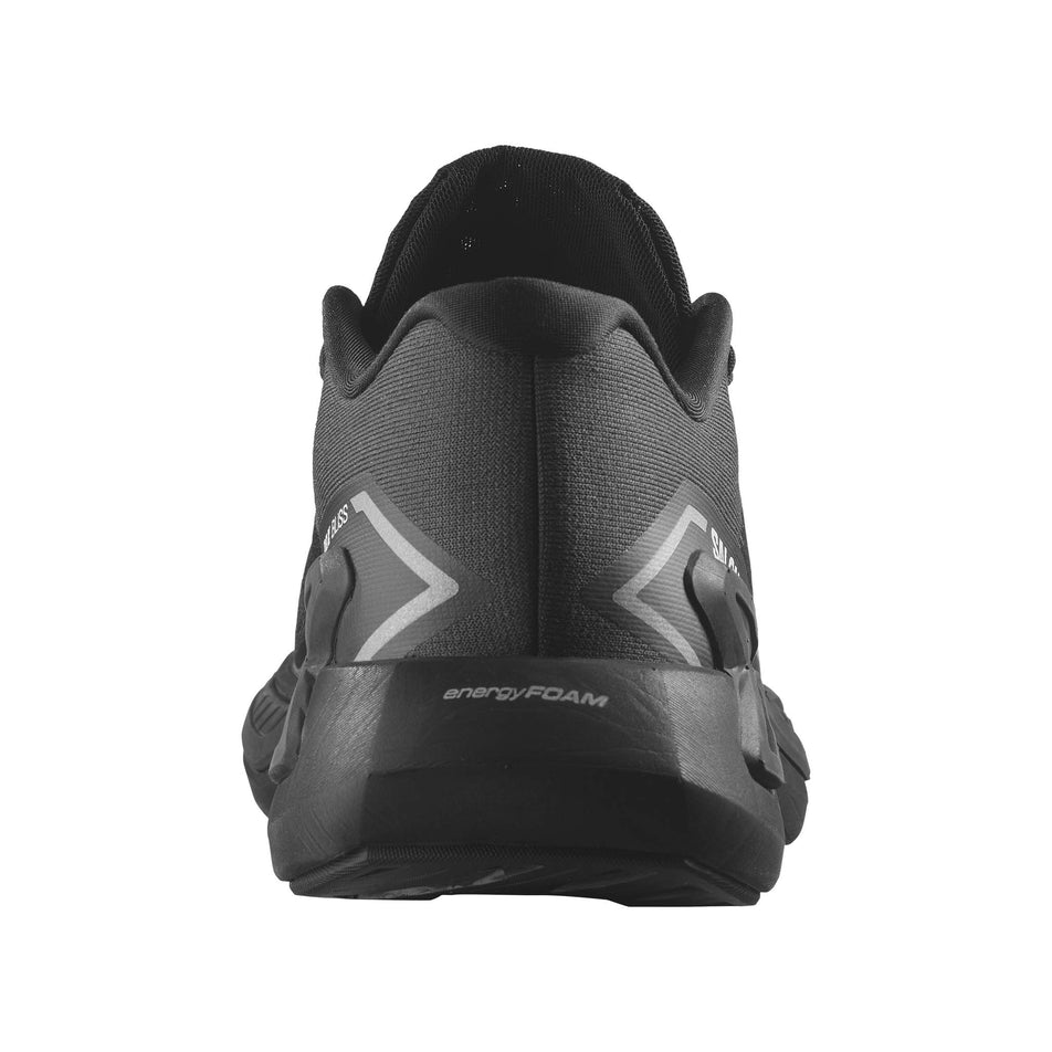 The back of the right shoe from a pair of Salomon Men's DRX Bliss Running Shoes in the Black/Black/Black colourway (7986285478050)