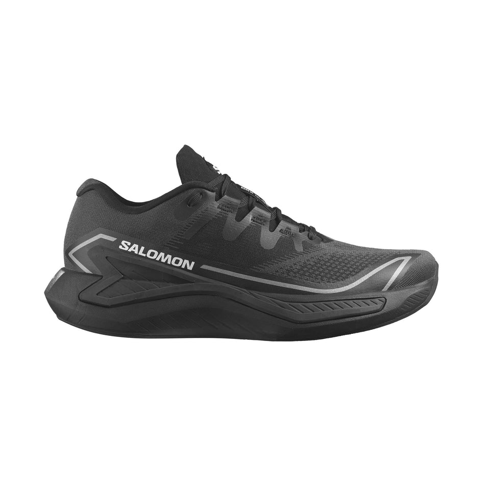 Lateral side of the right shoe from a pair of Salomon Men's DRX Bliss Running Shoes in the Black/Black/Black colourway (7986285478050)