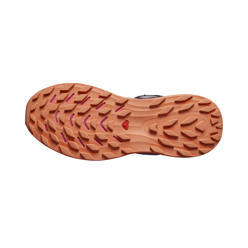 Outsole of the right shoe from a pair of Salomon Women's Ultra Glide 2 Running Shoes in the Plum Kitten/Black/Pink Glo colourway (7986332106914)