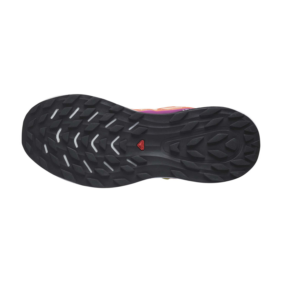 Outsole of the right shoe from a pair of Salomon Women's Ultra Glide 2 Trail Running Shoes in the Prairie Sunset/Rose Violet/Sunny Lime colourway (8157925736610)