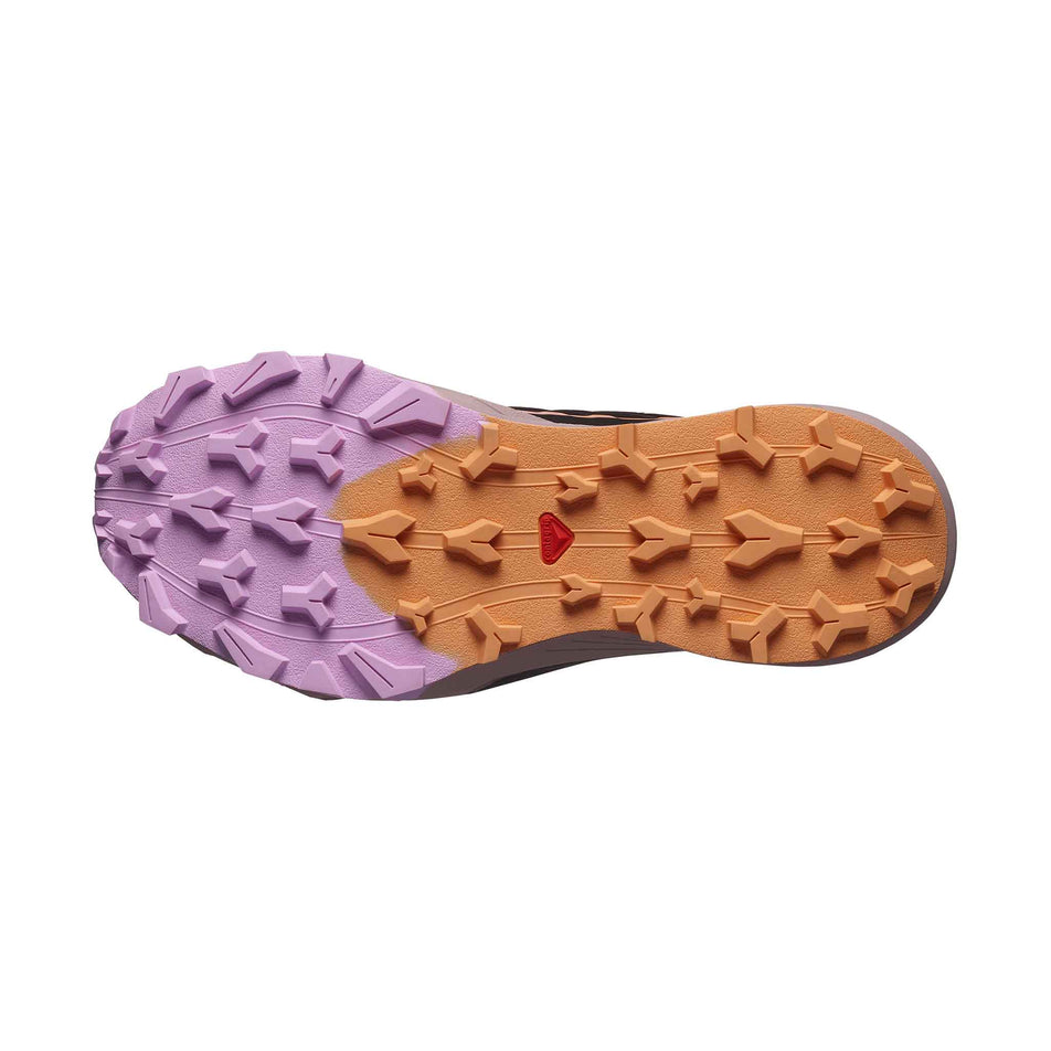 Outsole of the right shoe from a pair of Salomon Women's Thundercross Running Shoes in the Nocturne/Black/Papaya colourway (8407329800354)