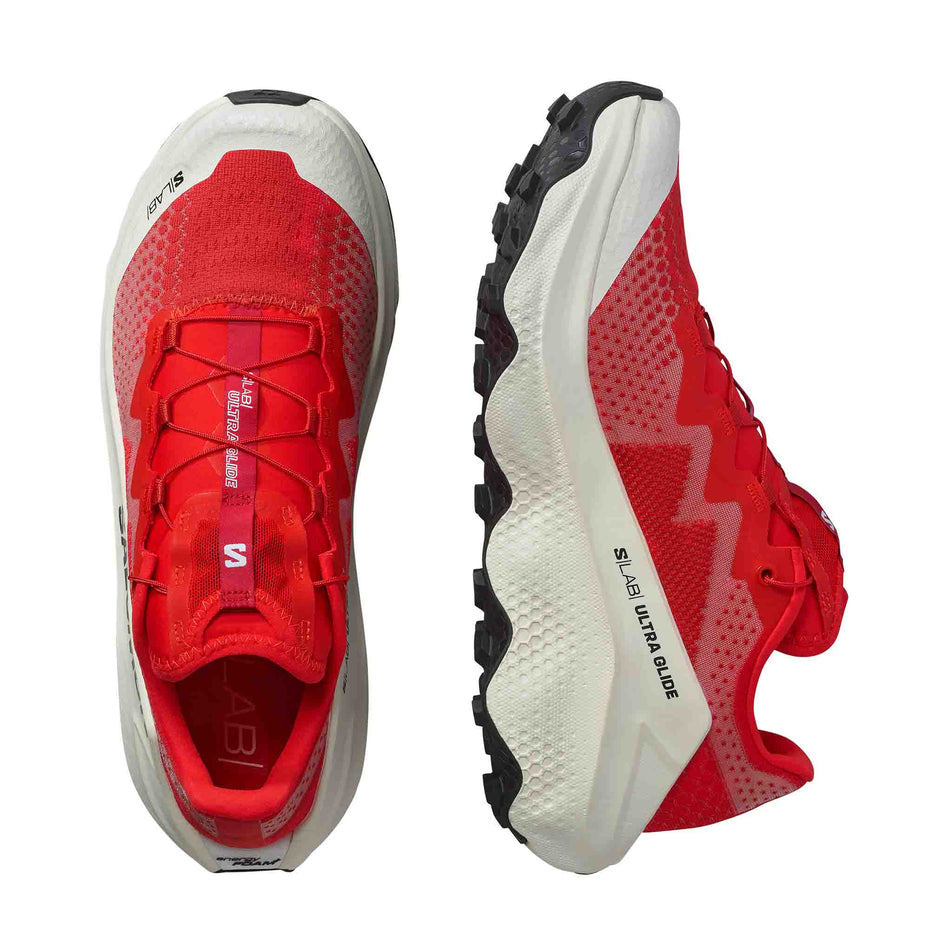 A pair of Salomon Unisex S/LAB Ultra Glide Running Shoes in the Fiery Red colourway. (8576021921954)