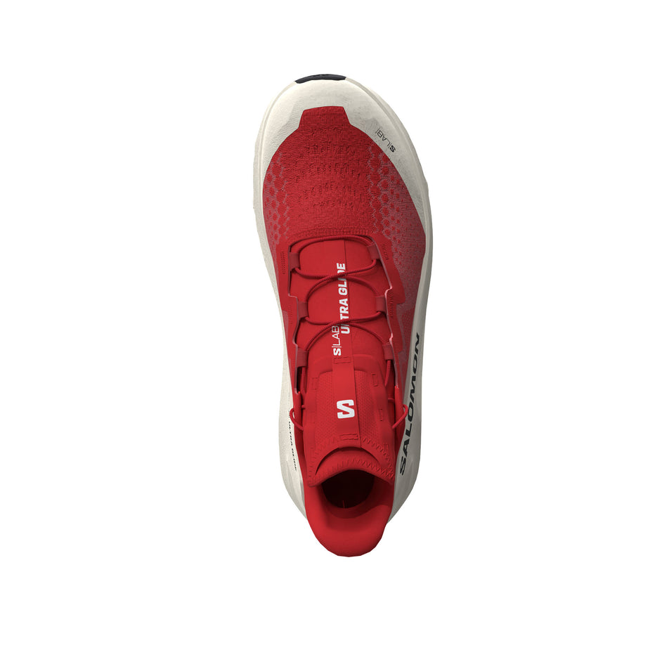 The upper of the right shoe from a pair of Salomon Unisex S/LAB Ultra Glide Running Shoes in the Fiery Red colourway. (8576021921954)
