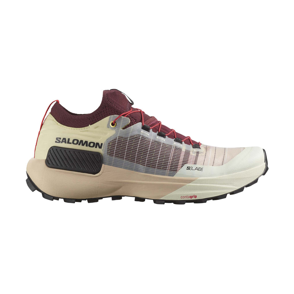 Lateral side of the right shoe from a pair of Salomon Unisex S/LAB Genesis Running Shoes in the Vanilla Ice colourway. (8576038502562)