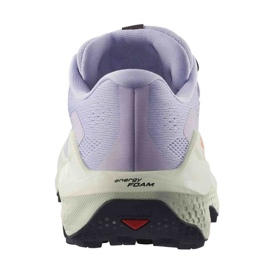 The back of the right shoe from a pair of Salomon Women's Ultra Glide 3 Running Shoes in the Cosmic Sky/Icicle/Neon Flame colourway. (8576019497122)