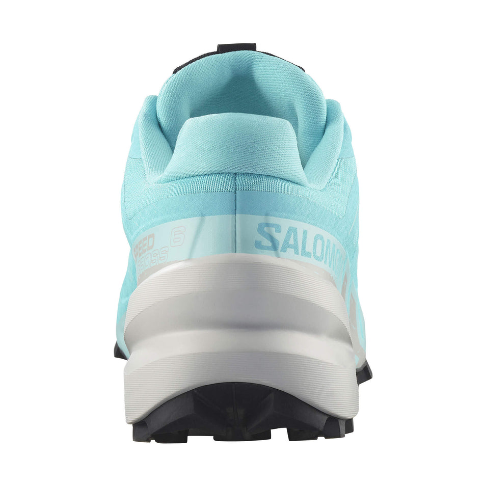 Back of the right shoe from a pair of Salomon Women's Speedcross 6 Running Shoes in the Blue Curacao/Lunar Rock/Iced Aqua colourway.(8576015925410)
